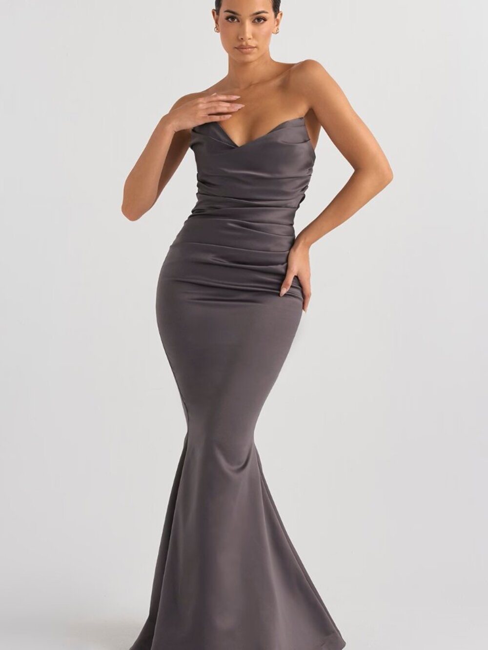 House of CB Fleur Strapless Charcoal Mermaid Gown